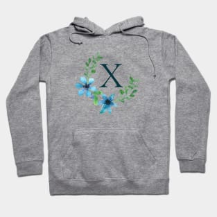 Floral Monogram X Pretty Blue Flowers Hoodie